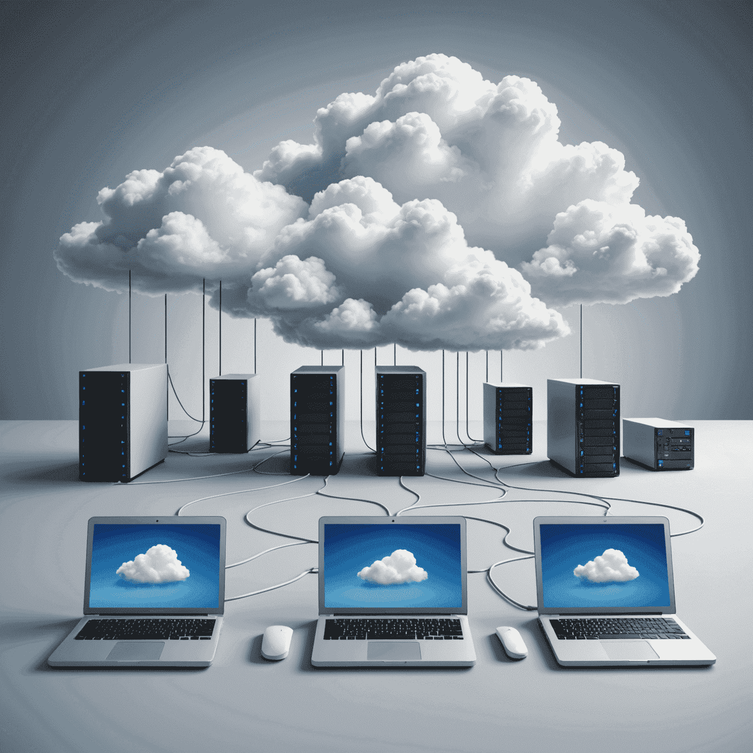 Cloud computing concept with servers and cloud icons